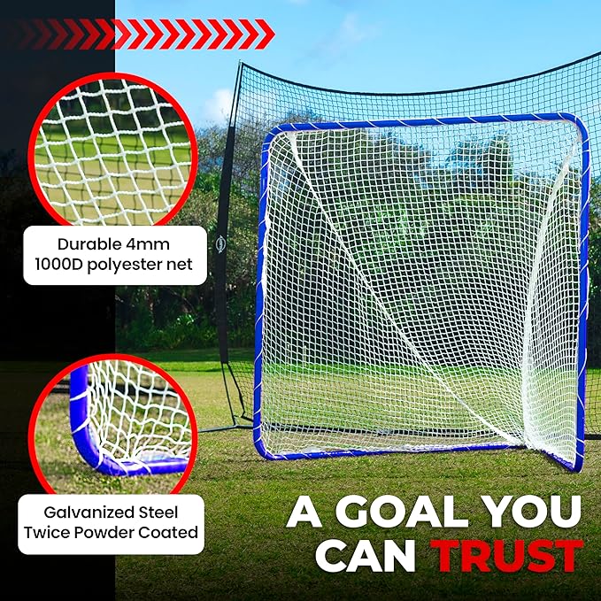 Velocity - Lacrosse Goal - Portable Steel Frame with Black Net, Perfect for Youth and Adult Training, Backyard Design-StrideForce Fitness