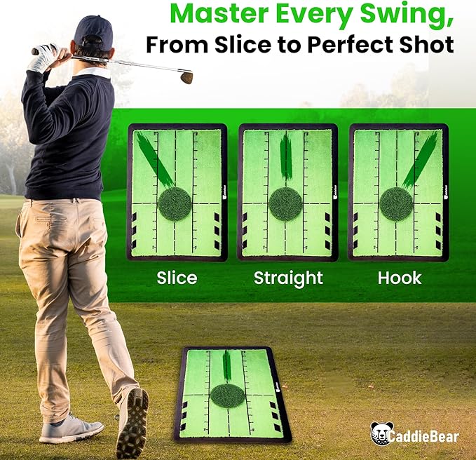 5-in-1 Golf Hitting Mat Set - Golf Training Aid with Path Feedback mat with Turf Patch, Replaceable mat, Impact Tape, Swing Arm Band & Carry Bag - Indoor & Outdoor Golf Mat for Practice-StrideForce Fitness