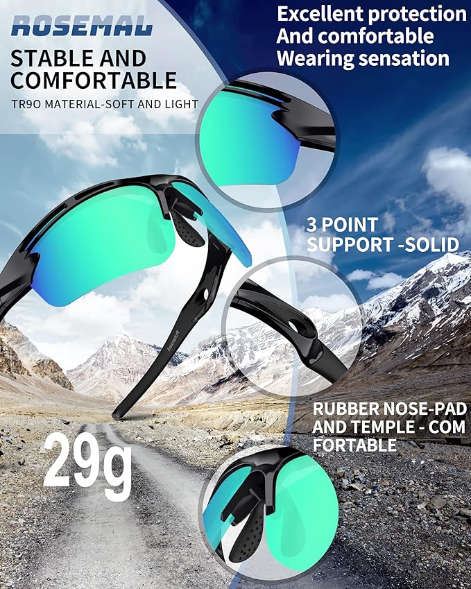 Polarized Sports Sunglasses for Men Women,UV400 Protection Sunglass for Running Cycling Fishing Hiking TR90-StrideForce Fitness