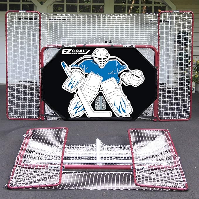 EZ Goal Folding Hockey Training Goal Net w/ Backstop, Targets, & Shooter Tutor , Red/White, 2-Inch-StrideForce Fitness