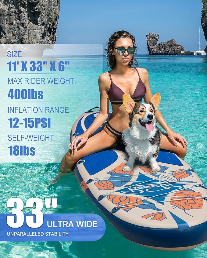 Inflatable Stand Up Paddle Board with SUP Accessories, Anti-Slip EVA Deck, 11'*33" Inflatable Paddle Boards for Adults & Youth of All Skill Levels-StrideForce Fitness