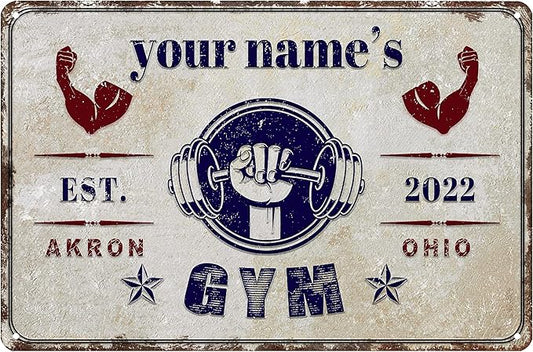 Custom Gym Sign Wall Art Decor Personalized Name Aluminum Metal Sign Retro Workout Room Fitness Center Tin Sign-StrideForce Fitness