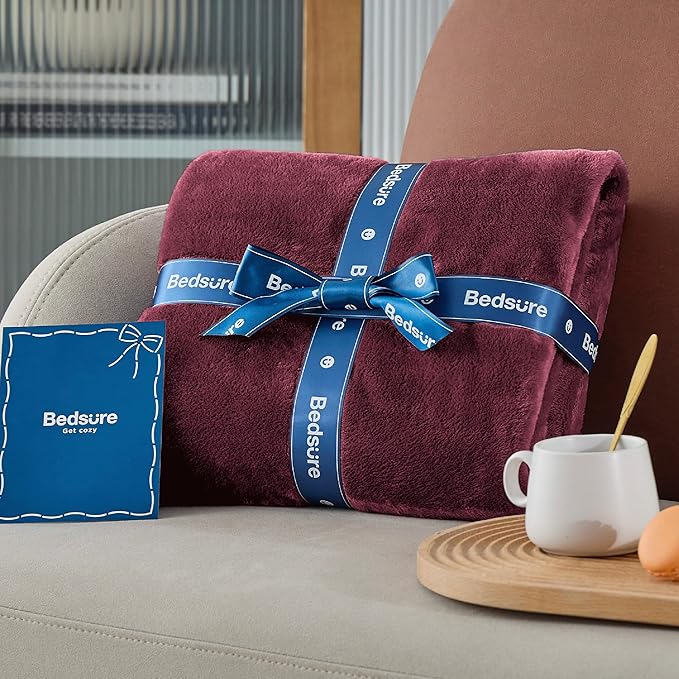 Bedsure Fleece Blanket Twin Size Burgundy - 300GSM Lightweight Plush Fuzzy Cozy Soft Warm Blanket for Bed, Sofa, Couch, Travel, Camping, 60x80 inches-StrideForce Fitness