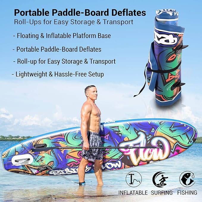 SereneLife Inflatable Stand Up Paddle Board with Premium SUP Accessories – Wide Stable Design with Non-Slip EVA Deck Pad for Adults and Youth of All Skill Levels-StrideForce Fitness