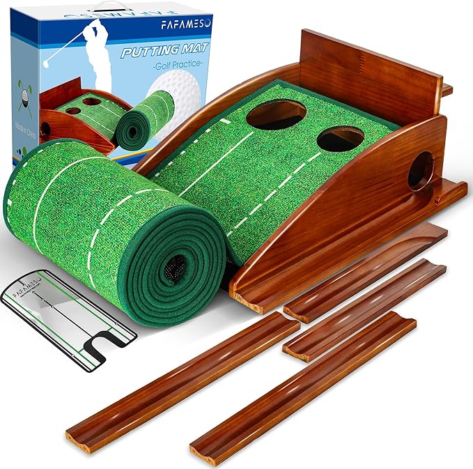 Golf Putting Mat with Ball Return, Indoor Putting Green Training Equipment for Home Office, Mini Golf Practice Aid, Portable Golf Training Mat for Men & Women-StrideForce Fitness