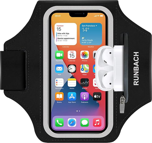 Armband for iPhone 16 Pro Max/16 Plus/15 Pro Max/15 Plus/iPhone 14 Pro Max/14 Plus/13,12,11 Pro Max/XS Max,Water Resistant Sport Armband with Zipper Slot for Airpods and Keys (Black)-StrideForce Fitness