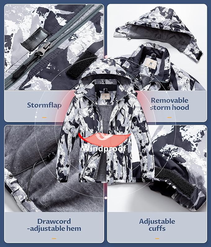 CREATMO US Men's Mountain Waterproof Ski Jacket - Windproof Snowboarding Warm Winter Coat Raincoat-StrideForce Fitness