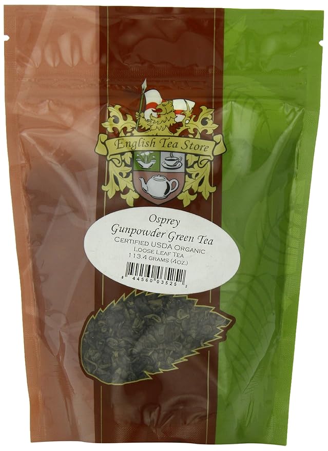 English Tea Store Organic Osprey Gunpowder Green Tea Pouches - 4oz | Loose Leaf Chinese Green Tea | Premium Zhejiang Leaves | Rolled for Freshness | Smooth Bold Taste-StrideForce Fitness