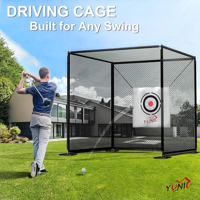 YUNIC Golf Driving Cage with Metal Frame - Choose Standard Hitting Target or Simulator Impact Screen-StrideForce Fitness