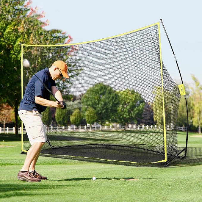 PodiuMax Golf Net, 10x7ft Golf Practice Net with Noise Reduce Silk Target Driving Real Balls, Hitting Nets for Backyard Garage, Improve Chipping Putting Pitching, Gift for Men & Golfers-StrideForce Fitness