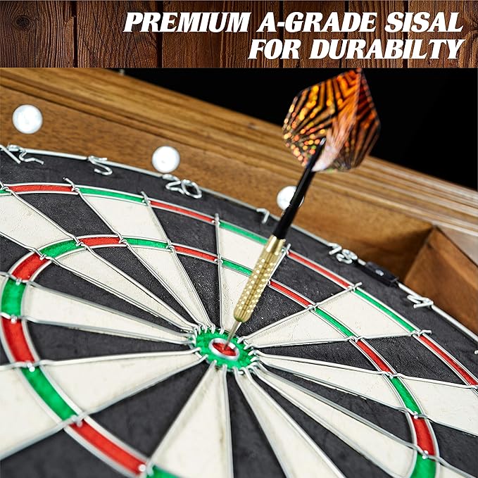 Barrington Dartboard Multiple Styles Pre-Assembled Wood Dartboard Cabinet Collection with 18” Bristle Dartboard & Steel Tip Dart Set, Perfect for Cricket Games-StrideForce Fitness