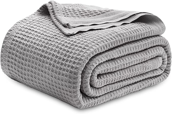 Bedsure 100% Cotton Blanket Queen Size for Bed - Breathable and Soft, Waffle Weave Blanket for Summer, Thick Cozy Fall Blankets for Women Gift, Grey, 90x90 Inches-StrideForce Fitness