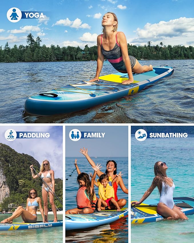 Bigfly Inflatable Stand Up Paddle Board 11’*34”*6”, Blow Up Paddle Board for Adults,with Detachable Fins, Pump, Floating Paddle, Safety Leash,Backpack-StrideForce Fitness