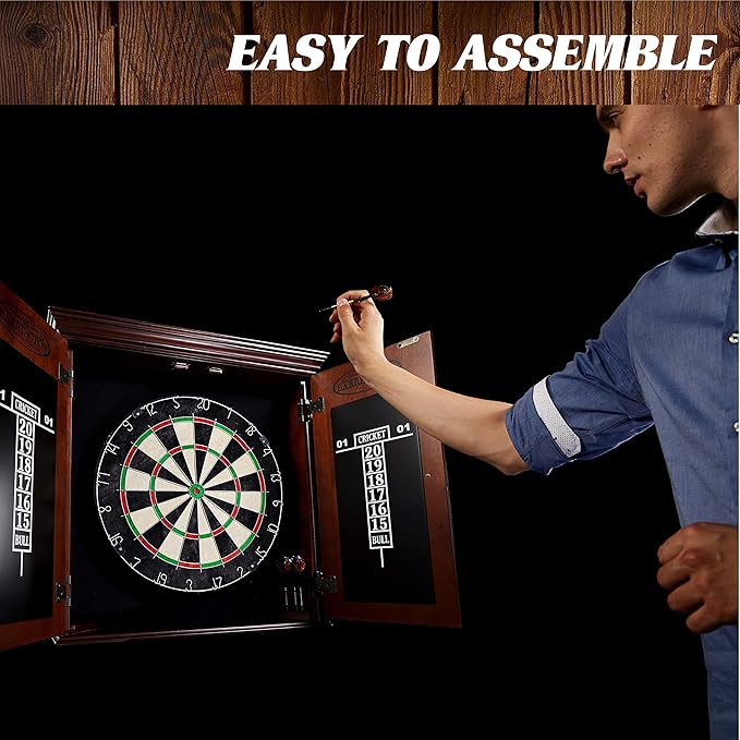 Barrington Dartboard Multiple Styles Pre-Assembled Wood Dartboard Cabinet Collection with 18” Bristle Dartboard & Steel Tip Dart Set, Perfect for Cricket Games-StrideForce Fitness