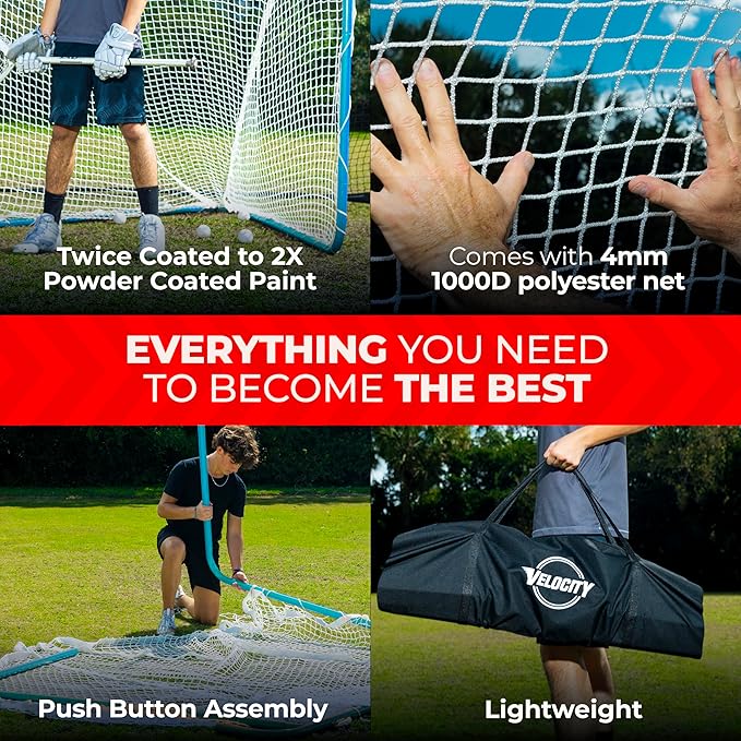Velocity - Lacrosse Goal - Portable Steel Frame with Black Net, Perfect for Youth and Adult Training, Backyard Design-StrideForce Fitness