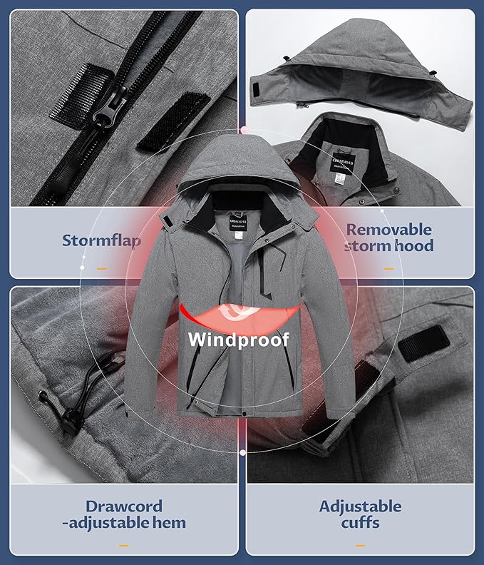 CREATMO US Men's Mountain Waterproof Ski Jacket - Windproof Snowboarding Warm Winter Coat Raincoat-StrideForce Fitness
