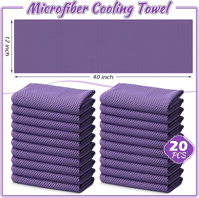 20 Pcs Cooling Towel 40" x 12" Ice Towel for Neck and Face Microfiber Chilly with Bag Breathable Yoga Gym Stay Cool Towels Sweat Rag for Workout Running Camping Pilates Beach Accessories (Purple)-StrideForce Fitness