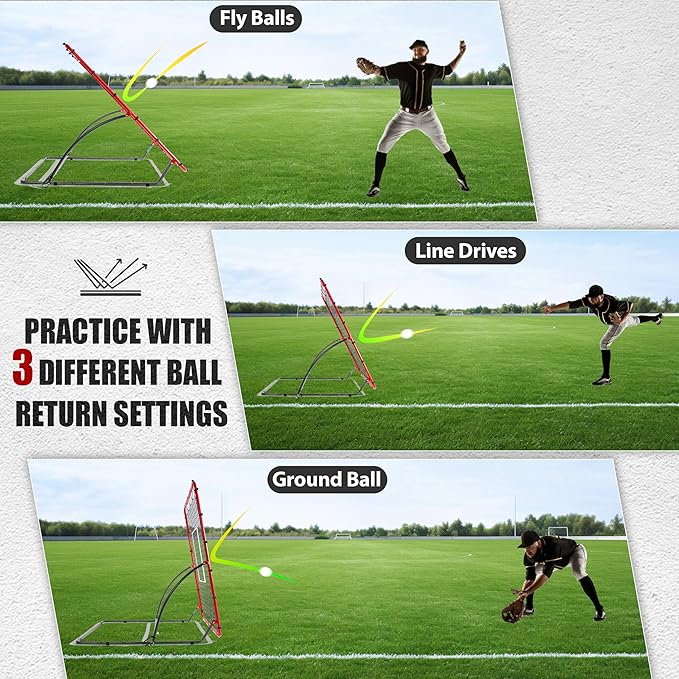 Heavy Duty Baseball Rebounder Net 4x4.5 FT Pitchback with 3 Adjustable Angles, Baseball and Softball Bounce Back Net for Ground, Line Drive, Fly Ball Return Settings Fielding Trainer-StrideForce Fitness