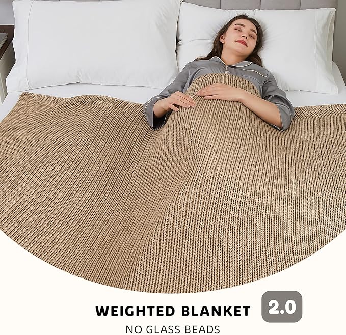 L'AGRATY Knitted Weighted Blanket - 48"x72" 15lbs Cooling Chunky Knit Heavy Blanket for Adults Braided Crochet Throw Thick Cable Yarn Knit Decorative No Beads Evenly Weighted Machine Washable-StrideForce Fitness