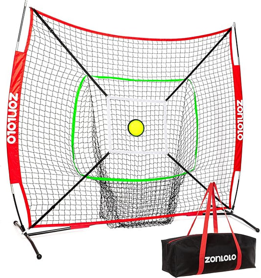 6x6ft Portable Baseball & Softball Net for Hitting and Pitching, with Sturdy Bow Frame and Carry Bag, Special Circular Target and Strike Zone for Accurate Throwing Practice, Great for Kids-StrideForce Fitness
