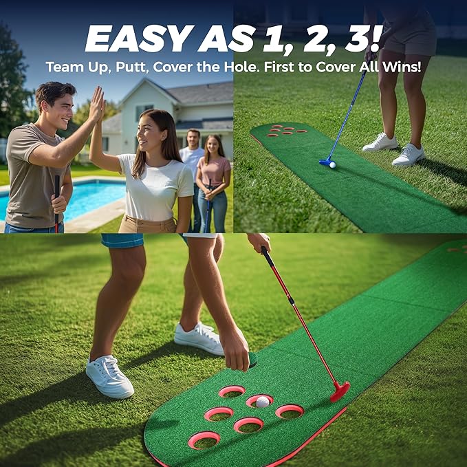 Golf Putting Game Set, Mini Golf Game Set with 2 Putters 2 Balls, 10 Feet Practice Putting Green Mat for Adults, Indoor Outdoor Backyard Party Game-StrideForce Fitness