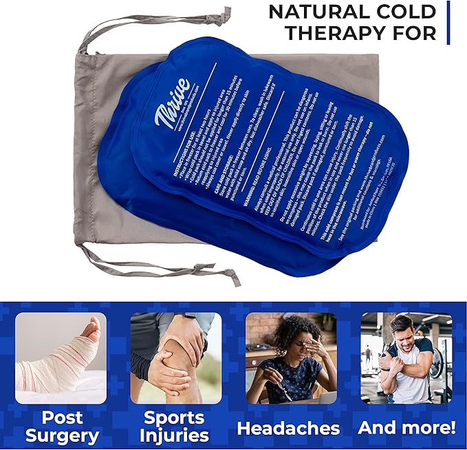 Thrive Reusable Ice Packs for Injuries - Large 2-Pack, Dark Blue - Long-Lasting Gel Cold Therapy - Ice Pack for Neck & Shoulders, Knee & Back Pain Relief-StrideForce Fitness