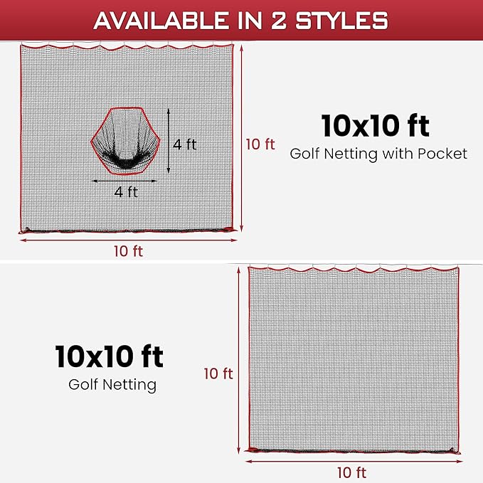 Golf Netting, 10ft, 15ft, 20ft Sports Netting - Heavy Duty High Impact Multi-Sport Practice Net for Golf, Baseball, Soccer, Hockey, Lacrosse, Backyard Driving & Training Barrier-StrideForce Fitness