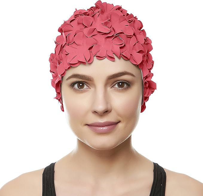 BEEMO Floral Petal Ladies Bathing Swim Cap Women Retro Swim Hat Long/Short Hair-StrideForce Fitness