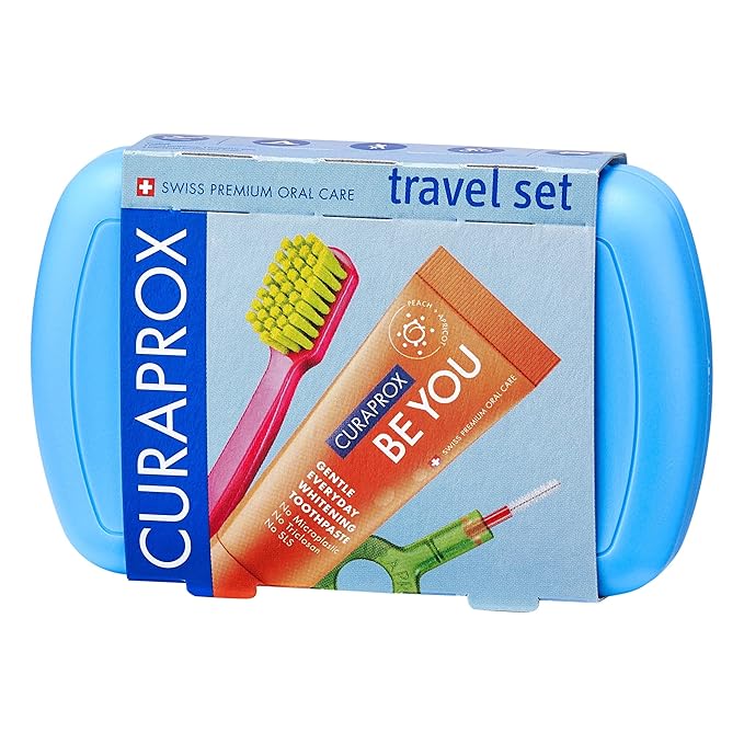 Curaprox Travel Kit - CS 5460 Toothbrush with 'Be You' Toothpaste | 2 CPS Prime Interdental Brushes 07 and 09 | Dental Care Kit 9.5 cm x 6 cm | Blue
