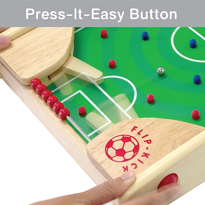 Flipkick: Wooden Tabletop Football/Soccer Pinball Games, Indoor Portable Sport Table Board for Kids and Family-StrideForce Fitness