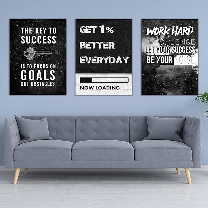 Yetaryy Motivational Poster Inspirational Wall Art 3 Pieces Canvas Painting Lion Artwork for Living Room Office Modern Home Decor Prints Pictures Wall Decor Framed Ready to Hang [36''Wx 16''H]-StrideForce Fitness