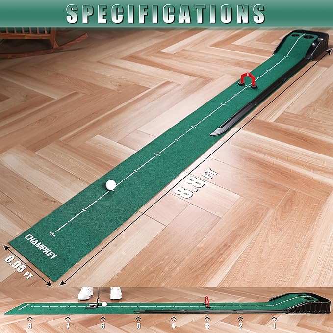 CHAMPKEY Golf Putting Green Indoor - Advanced Guides Golf Putting Mat - Enhance Putting Accuracy and Challenge-StrideForce Fitness
