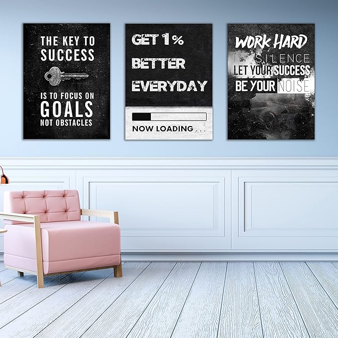 Yetaryy Motivational Poster Inspirational Wall Art 3 Pieces Canvas Painting Lion Artwork for Living Room Office Modern Home Decor Prints Pictures Wall Decor Framed Ready to Hang [60''Wx 28''H]-StrideForce Fitness