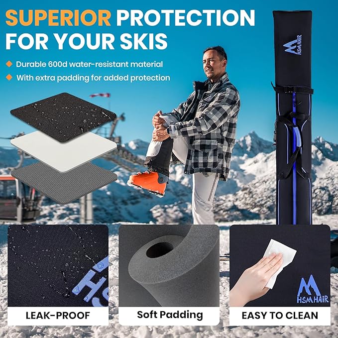 Ski Bag and Boot Bag Combo,Padded Ski Bag Set for Air Travel,Snow Ski Bags for Adults,Water- resistant Ski Boot Bag Fits for Skis Up to 200 CM and Boots Up To Size US13-StrideForce Fitness