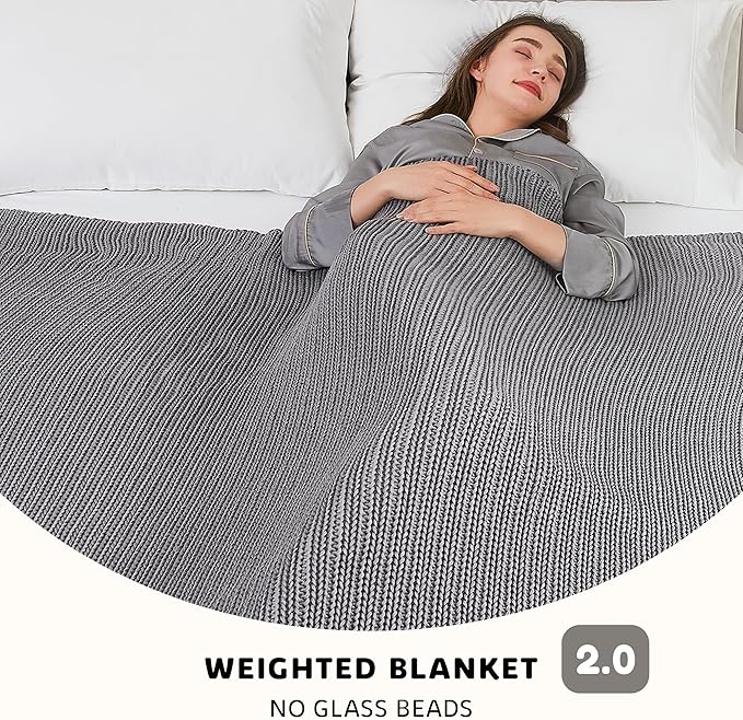 L'AGRATY Knitted Weighted Blanket - 50"x60" 10lbs Cooling Chunky Knit Heavy Blanket for Adults Braided Crochet Throw Thick Cable Yarn Knit Decorative No Beads Evenly Weighted Machine Washable-StrideForce Fitness