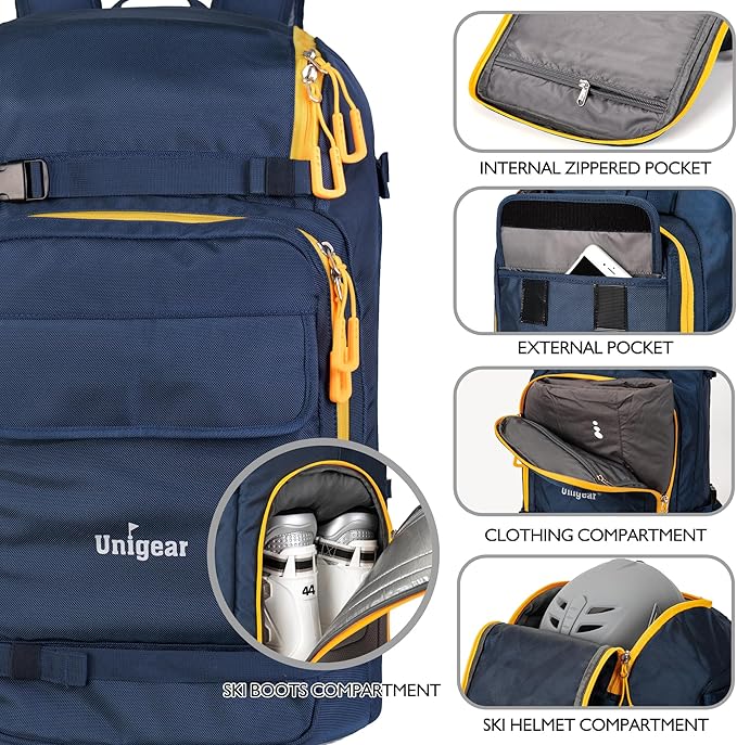 Unigear Ski Boot Bag, 70L Ski Boot Travel Backpack for Ski Helmet, Goggles, Gloves, Skis, Snowboard & Accessories（Blue）-StrideForce Fitness