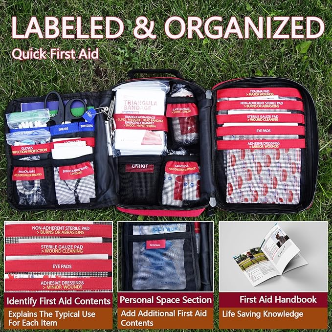First Aid Kit, Professional Trauma First Aid Kit with Labelled Compartments Molle System for Car, Hiking, Backpacking, Camping, Traveling, and Cycling-StrideForce Fitness