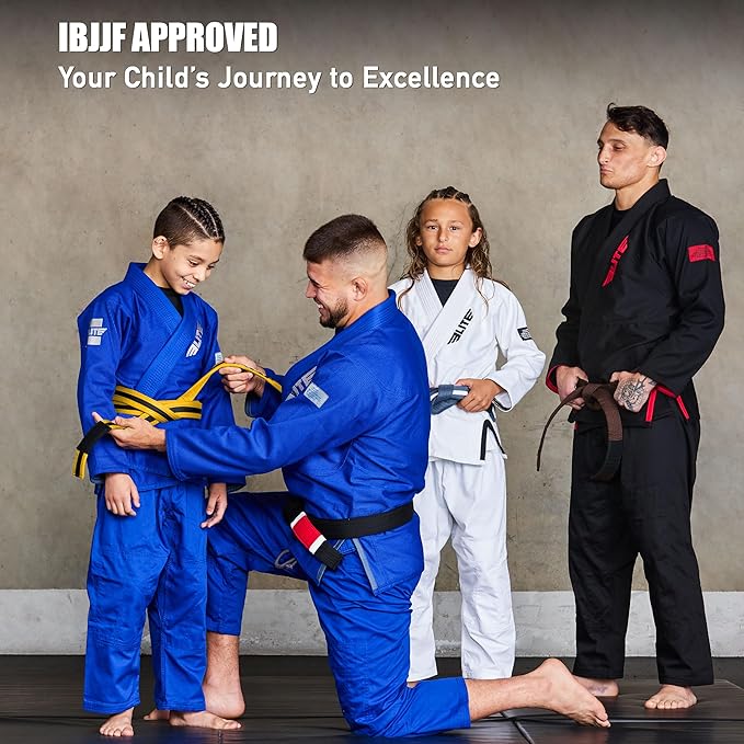 Elite Sports Kids Brazilian Jiu Jitsu Belts Preshurunk Martial Arts Youth BJJ Belts for Girls & Boys with BJJ Ranking Stripes-StrideForce Fitness