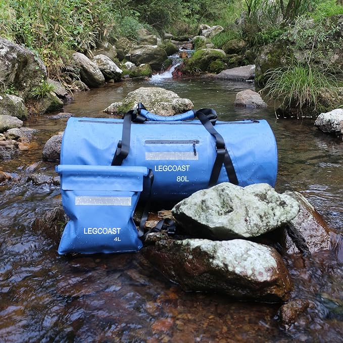 Waterproof Duffel Bag， IPX8 Waterproof Performance Dry Bag， Airtight Zipper Closure， Waterproof bag with diving function，80L large capacity, Large-StrideForce Fitness