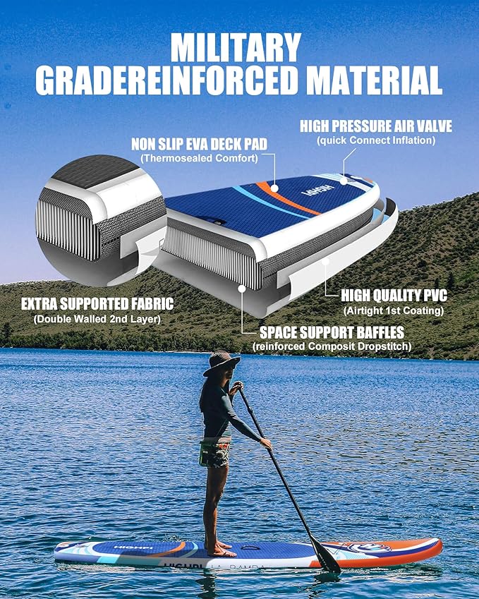 Highpi Inflatable Stand Up Paddle Board for Youth and Adults – Wide Sup with Premium Accessories, Blow Up Paddleboard for Surfing, Fishing, Yoga & More-StrideForce Fitness