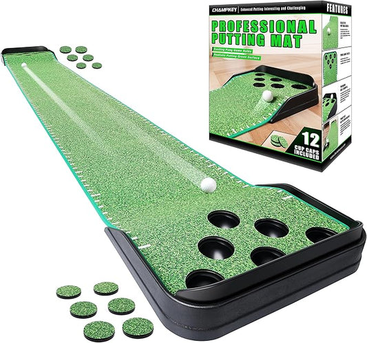 CHAMPKEY Golf Putting Green Indoor - Advanced Guides Golf Putting Mat - Enhance Putting Accuracy and Challenge-StrideForce Fitness