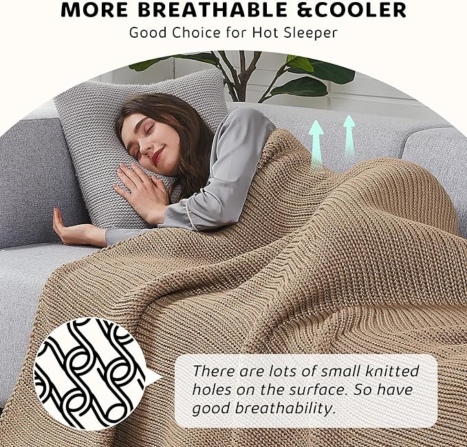 L'AGRATY Knitted Weighted Blanket - 48"x72" 15lbs Cooling Chunky Knit Heavy Blanket for Adults Braided Crochet Throw Thick Cable Yarn Knit Decorative No Beads Evenly Weighted Machine Washable-StrideForce Fitness