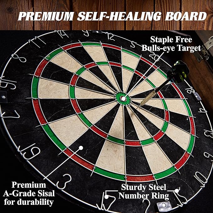 Barrington Dartboard Multiple Styles Pre-Assembled Wood Dartboard Cabinet Collection with 18” Bristle Dartboard & Steel Tip Dart Set, Perfect for Cricket Games-StrideForce Fitness