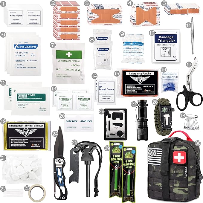 EVERLIT 250 Pieces Survival First Aid Kit IFAK EMT Molle Pouch Survival Kit Outdoor Gear Emergency Kits Trauma Bag for Camping Boat Hunting Hiking Home Car Earthquake and Adventures-StrideForce Fitness