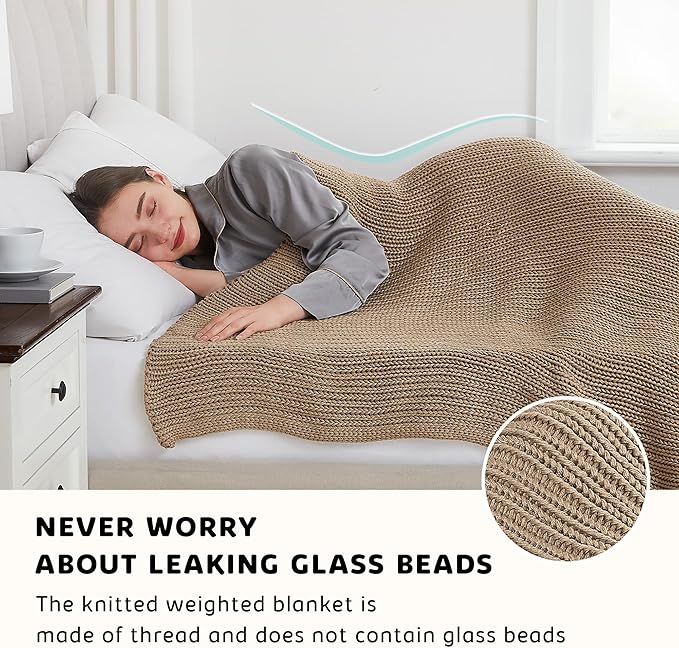 L'AGRATY Knitted Weighted Blanket - 48"x72" 20lbs Cooling Chunky Knit Heavy Blanket for Adults Braided Crochet Throw Thick Cable Yarn Knit Decorative No Beads Evenly Weighted Machine Washable-StrideForce Fitness