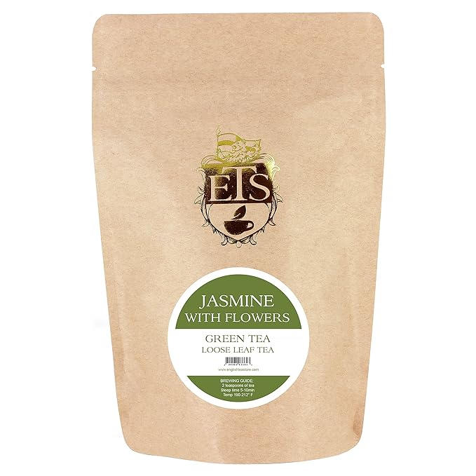 Jasmine with Flowers Green Tea | Loose Leaf Green Tea from Fujian Province | Fragrant Floral Aroma | Light & Smooth Steamed Tea | 4oz Resealable Pouch | Relaxing Herbal Tea | Natural Jasmine Scent-StrideForce Fitness