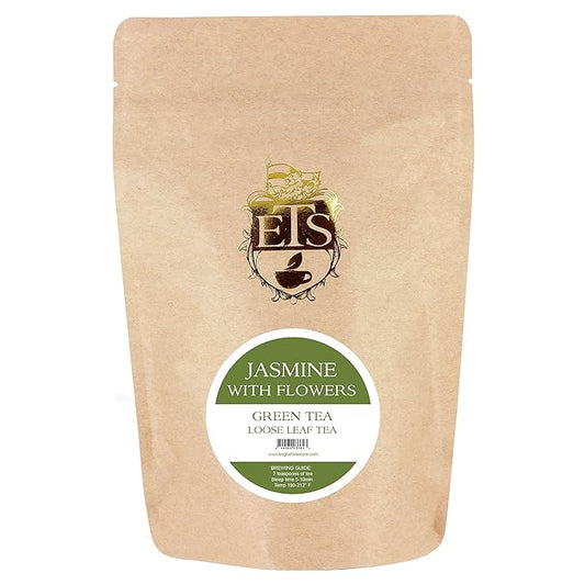 Jasmine with Flowers Green Tea | Loose Leaf Green Tea from Fujian Province | Fragrant Floral Aroma | Light & Smooth Steamed Tea | 4oz Resealable Pouch | Relaxing Herbal Tea | Natural Jasmine Scent-StrideForce Fitness