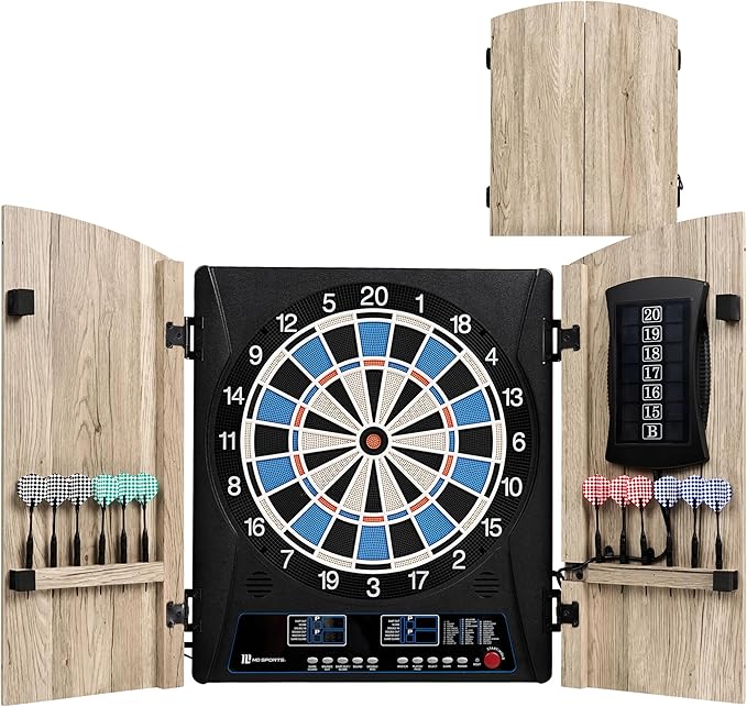 MD Sports Dartboard Cabinet Multiple Styles Electronic Dartboard With Digital X/O Cricket Scorekeeping and Dart Set, Perfect for Cricket Games-StrideForce Fitness