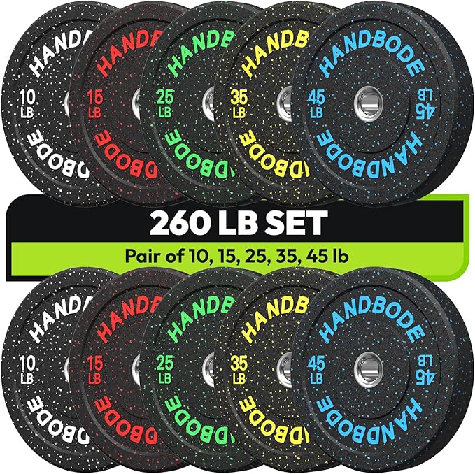 2-Inch Bumper Plates High Bounce, Olympic Weight Plate Set 45/100/160/190/260/300lb, Barbell Weight Plates Set for Home Gym, Colored Weights Rubber Strength Training Plate for Weight Lifting-StrideForce Fitness