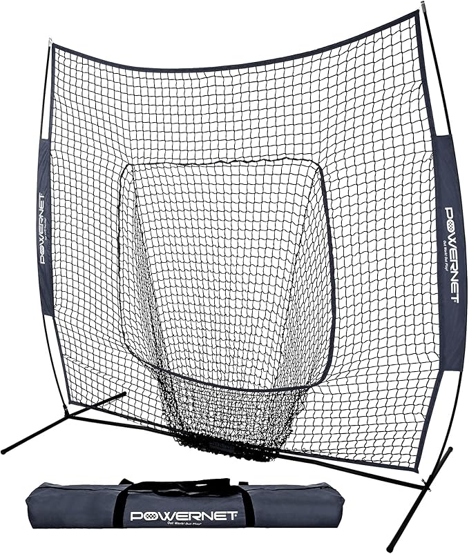 PowerNet Baseball Softball Practice Net 7x7 with Baseball Accessories for Practice Pitching, Batting & Fielding, Ball Caddy, Weighted Baseballs, Tee-StrideForce Fitness
